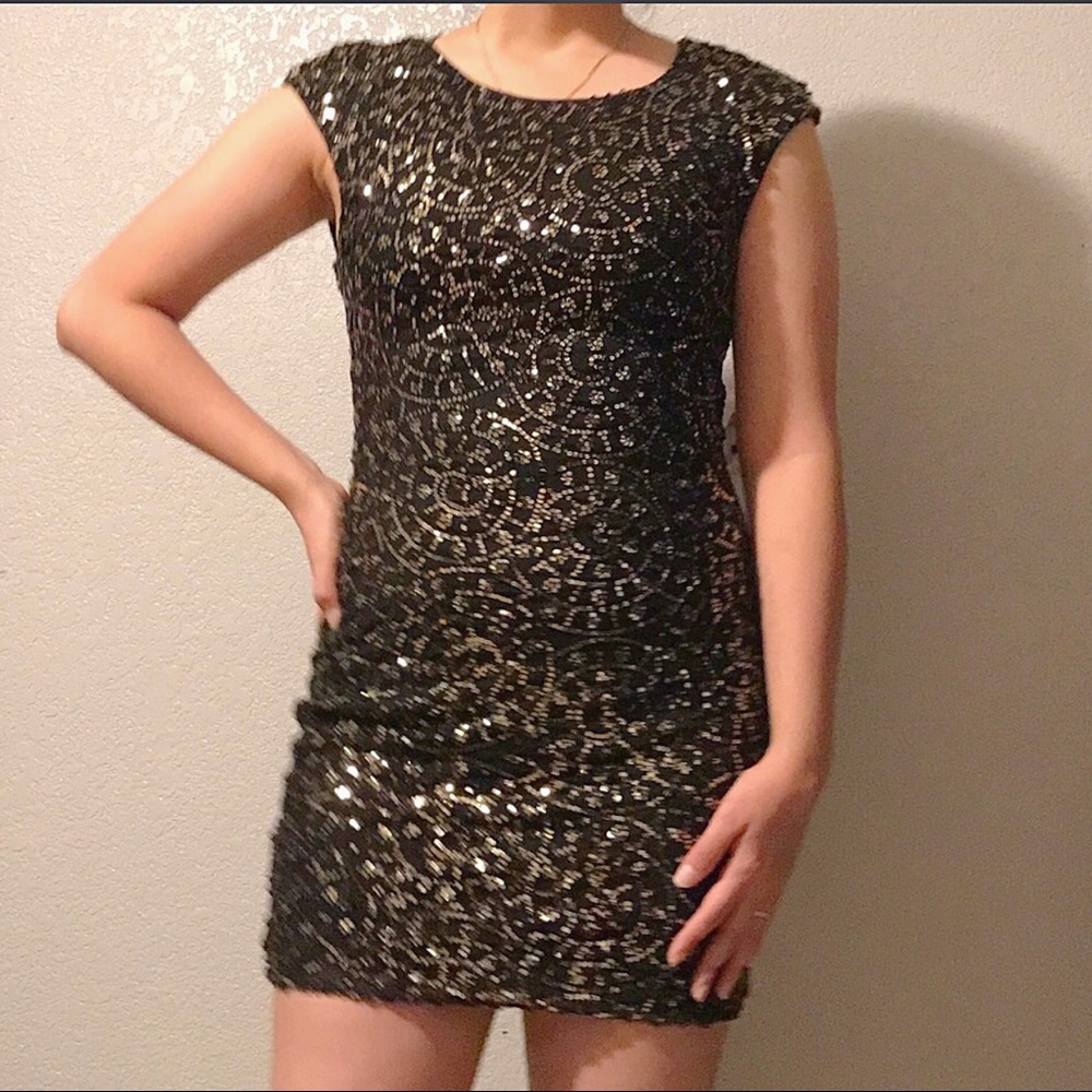 Sparkle Glitter Sequin black mini dress NWT